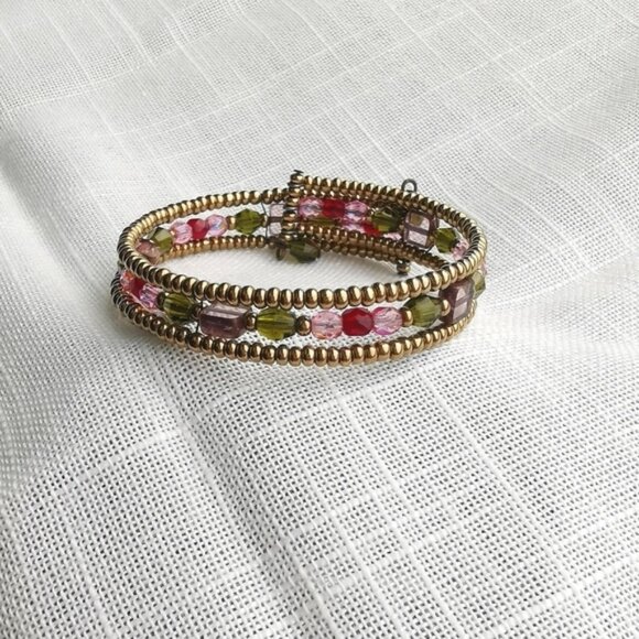 Beaded bracelet hand made red bronze multi - Picture 4 of 9